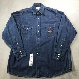 Rasco FR Work Shirt Mens XL Blue Flame Resistant Denim Western Pearl Snap